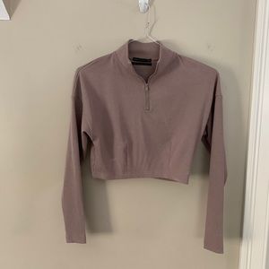 Cropped Ribbed Sweatshirt Zip